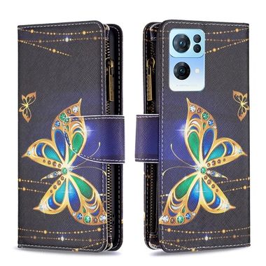 Peněženkové kožené pouzdro Drawing Zipper na Oppo Reno 7 5G - Big Butterfly