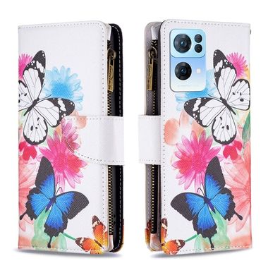 Peněženkové kožené pouzdro Drawing Zipper na Oppo Reno 7 5G - Two Butterflies