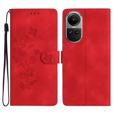 Peněženkové kožené pouzdro Flower Butterfly pro OPPO Reno10 5G/10 Pro 5G - Červená