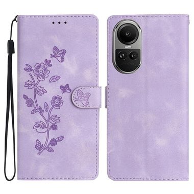 Peněženkové kožené pouzdro Flower Butterfly pro OPPO Reno10 5G/10 Pro 5G - Fialová