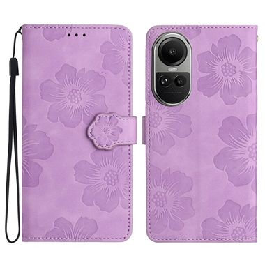 Peněženkové kožené pouzdro Flower Embossing pro OPPO Reno10 5G/10 Pro 5G - Fialová