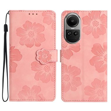 Peněženkové kožené pouzdro Flower Embossing pro OPPO Reno10 5G/10 Pro 5G - Růžová