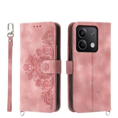 Peněženkové kožené pouzdro Flowers na Xiaomi Redmi Note 13 - Růžová