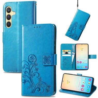 Peněženkové kožené pouzdro Four-leaf pro Samsung Galaxy S24 5G - Modrá