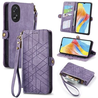 Peněženkové kožené pouzdro Geometric Zipper na Oppo A38 - Fialová