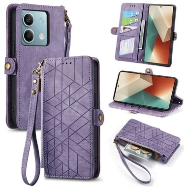 Peněženkové kožené pouzdro Geometric Zipper na Xiaomi Redmi Note 13 - Fialová