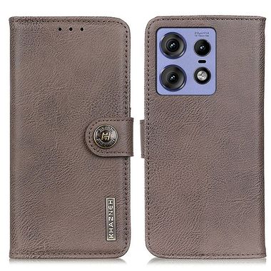 Peněženkové kožené pouzdro KHAZNEH Cowhide pro Motorola Edge 50 Pro - Kaki