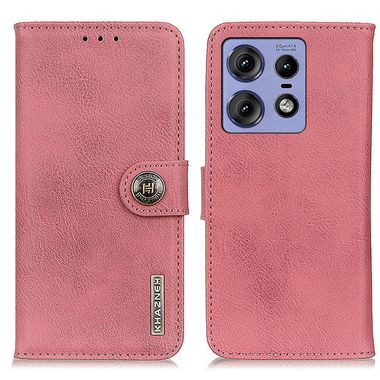 Peněženkové kožené pouzdro KHAZNEH Cowhide na Motorola Edge 50 Pro - Růžová