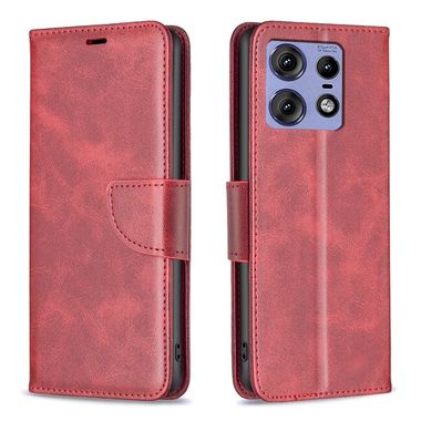 Peněženkové kožené pouzdro Lambskin na Motorola Edge 50 Pro - Červená