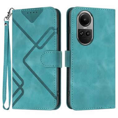 Peněženkové kožené pouzdro Line Pattern pro OPPO Reno10 5G/10 Pro 5G - Tyrkysová