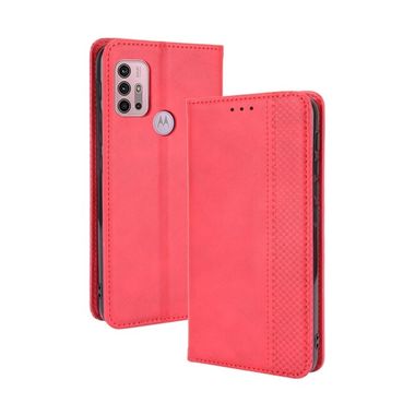 Peněženkové kožené pouzdro Magnetic Buckle Retro na Moto G10/G20/G30 - Červená