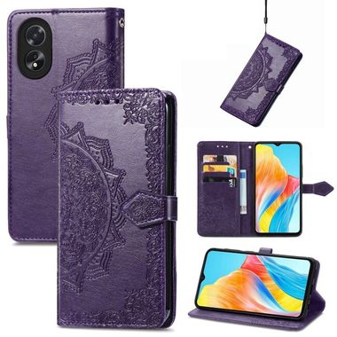 Peněženkové kožené pouzdro Mandala Flower na Oppo A38 - Fialová