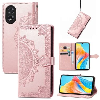 Peněženkové kožené pouzdro Mandala Flower na Oppo A38 - Růžová zlatá