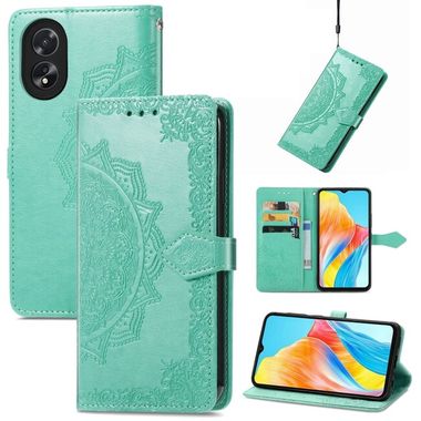 Peněženkové kožené pouzdro Mandala Flower na Oppo A38 - Zelená