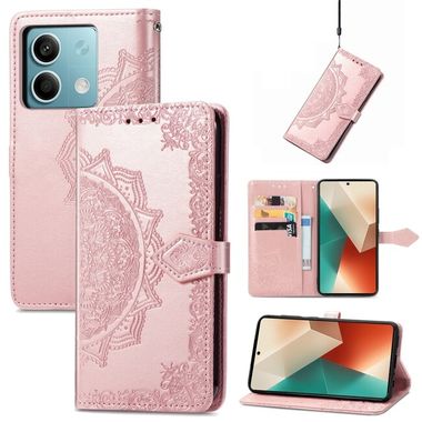 Peněženkové kožené pouzdro Mandala Flower na Xiaomi Redmi Note 13 - Růžové zlato