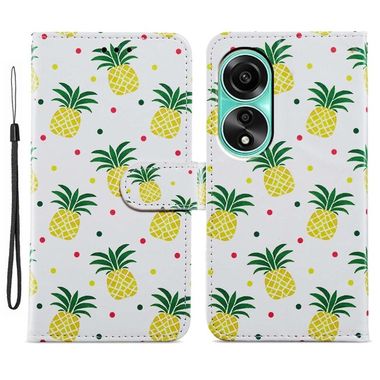 Peněženkové kožené pouzdro Painted na Oppo A38 - Pineapple