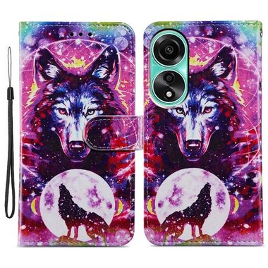 Peněženkové kožené pouzdro Painted na Oppo A38 - Wolf Totem