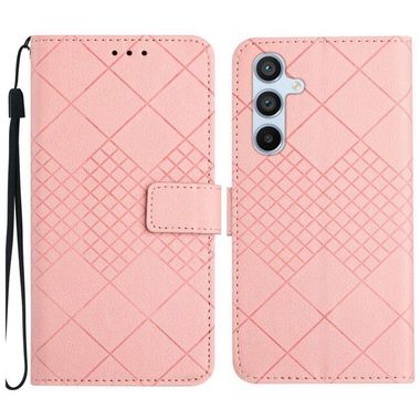 Peněženkové kožené pouzdro Rhombic Grid pro Samsung Galaxy S24 5G - Růžová