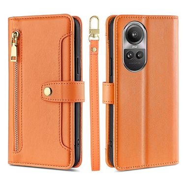 Peněženkové kožené pouzdro Sheep Zipper pro OPPO Reno10 5G/10 Pro 5G - Oranžová