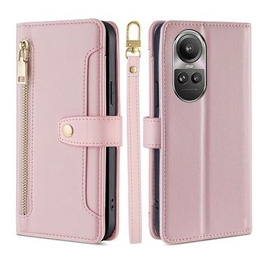 Peněženkové kožené pouzdro Sheep Zipper pro OPPO Reno10 5G/10 Pro 5G - Růžová