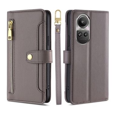 Peněženkové kožené pouzdro Sheep Zipper pro OPPO Reno10 5G/10 Pro 5G - Šedá