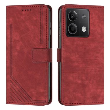 Peněženkové kožené pouzdro Stripe na Xiaomi Redmi Note 13 - Červená