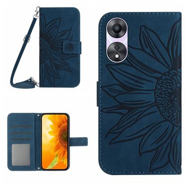 Peněženkové kožené pouzdro Sun Flower na Oppo A38 - Inkoustově modrá