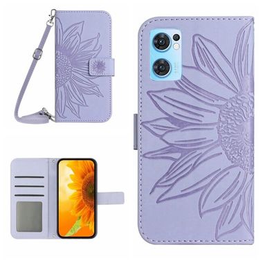 Peněženkové kožené pouzdro Sun Flower na Oppo Reno 7 5G - Fialová