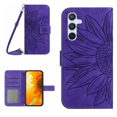 Peněženkové kožené pouzdro Sun Flower pro Samsung Galaxy S23 FE - Tmavě fialová