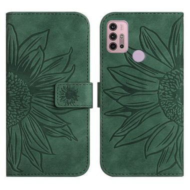 Peněženkové kožené pouzdro Sunflower Embossed na Moto G10/G20/G30 - Zelená