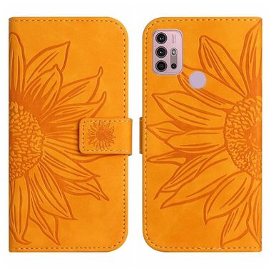 Peněženkové kožené pouzdro Sunflower Embossed na Moto G10/G20/G30 - Žlutá