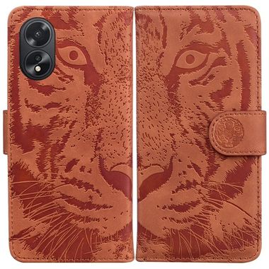 Peněženkové kožené pouzdro Tiger na Oppo A38 - Hnědá