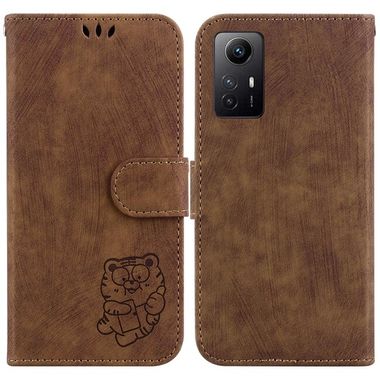 Peněženkové kožené pouzdro Tiger na Xiaomi Redmi Note 12S - Hnědá