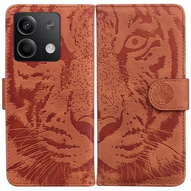 Peněženkové kožené pouzdro Tiger na Xiaomi Redmi Note 13 - Hnědá