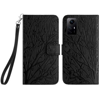 Peněženkové kožené pouzdro Tree Birds na Xiaomi Redmi Note 12S - Černá