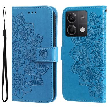 Peněženkové kožené pouzdro 7-petals na Xiaomi Redmi Note 13 - Modrá