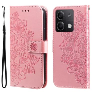 Peněženkové kožené pouzdro 7-petals na Xiaomi Redmi Note 13 - Růžové zlato