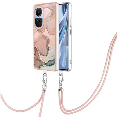 Plastový kryt Marble Lanyard pro OPPO Reno10 5G/10 Pro 5G - Růžové zlato