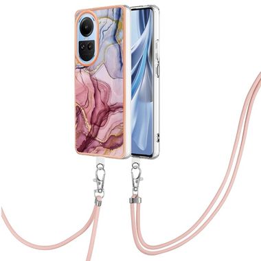 Plastový kryt Marble Lanyard pro OPPO Reno10 5G/10 Pro 5G - Růžovočervená