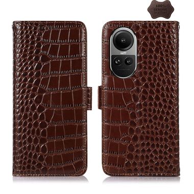 sPeněženkové kožené pouzdro Crocodiel Cowhide na OPPO Reno10 5G/10 Pro 5G - Hnědá