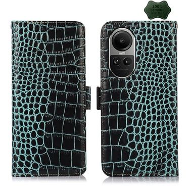 sPeněženkové kožené pouzdro Crocodiel Cowhide na OPPO Reno10 5G/10 Pro 5G - Zelená